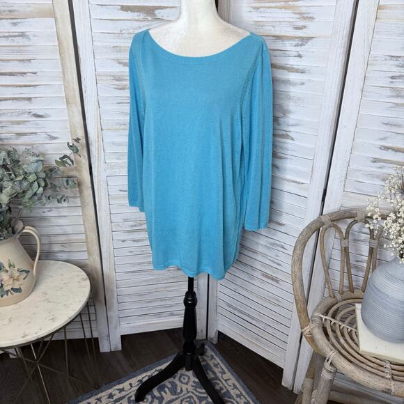TALBOTS NWT Women's Large Oversized Lightweight Eyelet Knit Linen Sweater Blue - Picture 5 of 13